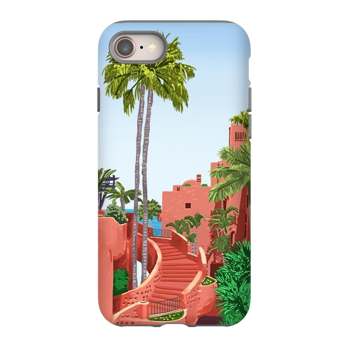 iPhone 8 StrongFit Tropical Architecture, Mexico Exotic Places Building Illustration Bohemian Painting Palm by Uma Prabhakar Gokhale