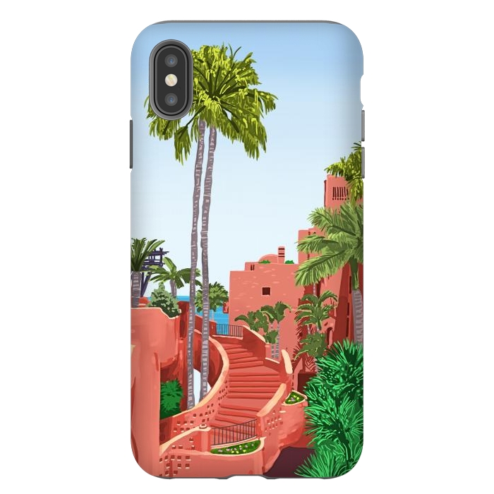 iPhone Xs Max StrongFit Tropical Architecture, Mexico Exotic Places Building Illustration Bohemian Painting Palm by Uma Prabhakar Gokhale