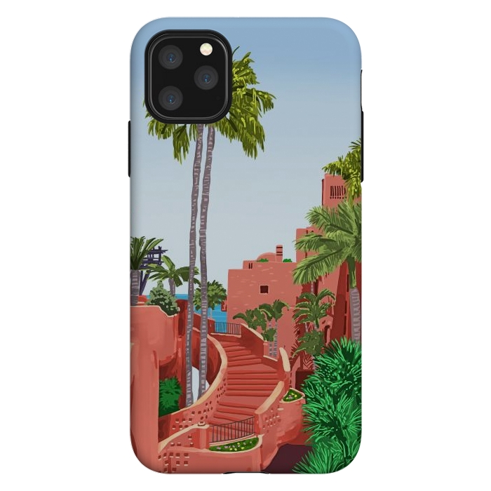 iPhone 11 Pro Max StrongFit Tropical Architecture, Mexico Exotic Places Building Illustration Bohemian Painting Palm by Uma Prabhakar Gokhale