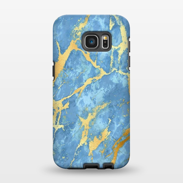 Galaxy S7 EDGE StrongFit sky blue gold marble by haroulita