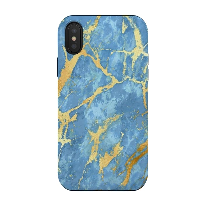 iPhone Xs / X StrongFit sky blue gold marble by haroulita