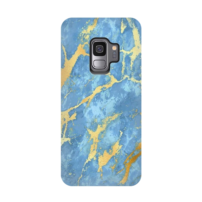 Galaxy S9 StrongFit sky blue gold marble by haroulita