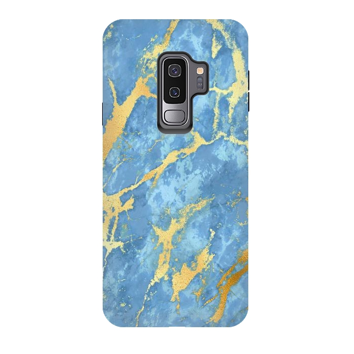 Galaxy S9 plus StrongFit sky blue gold marble by haroulita