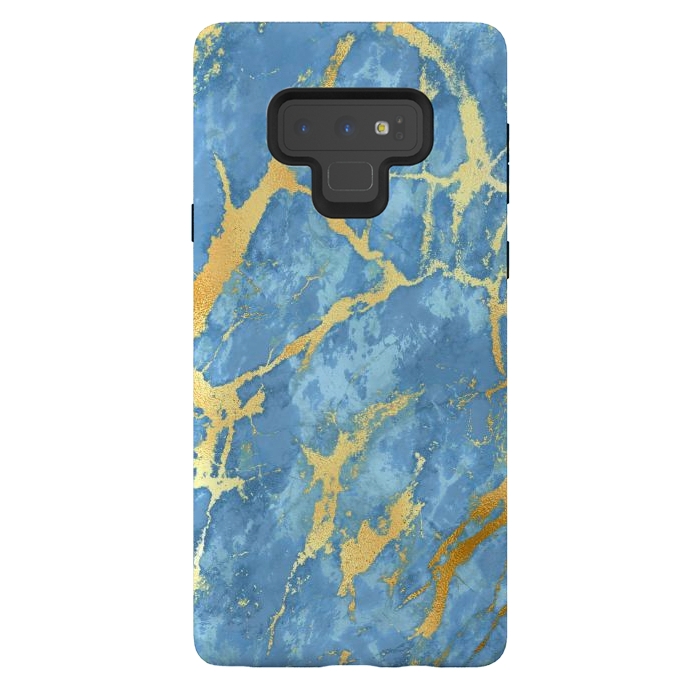 Galaxy Note 9 StrongFit sky blue gold marble by haroulita