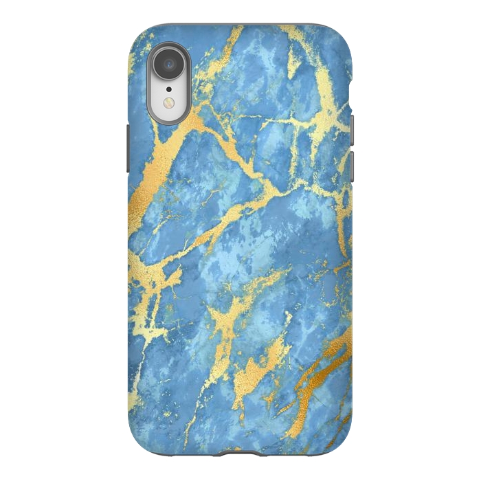iPhone Xr StrongFit sky blue gold marble by haroulita