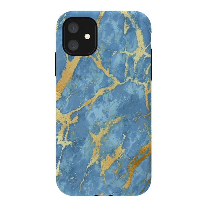 iPhone 11 StrongFit sky blue gold marble by haroulita