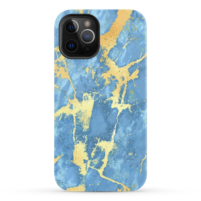 iPhone 12 Pro Max StrongFit sky blue gold marble by haroulita
