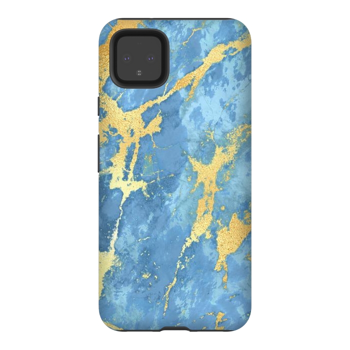 Pixel 4XL StrongFit sky blue gold marble by haroulita