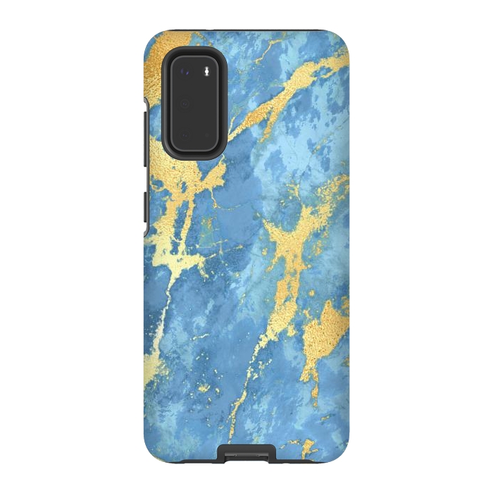 Galaxy S20 StrongFit sky blue gold marble by haroulita