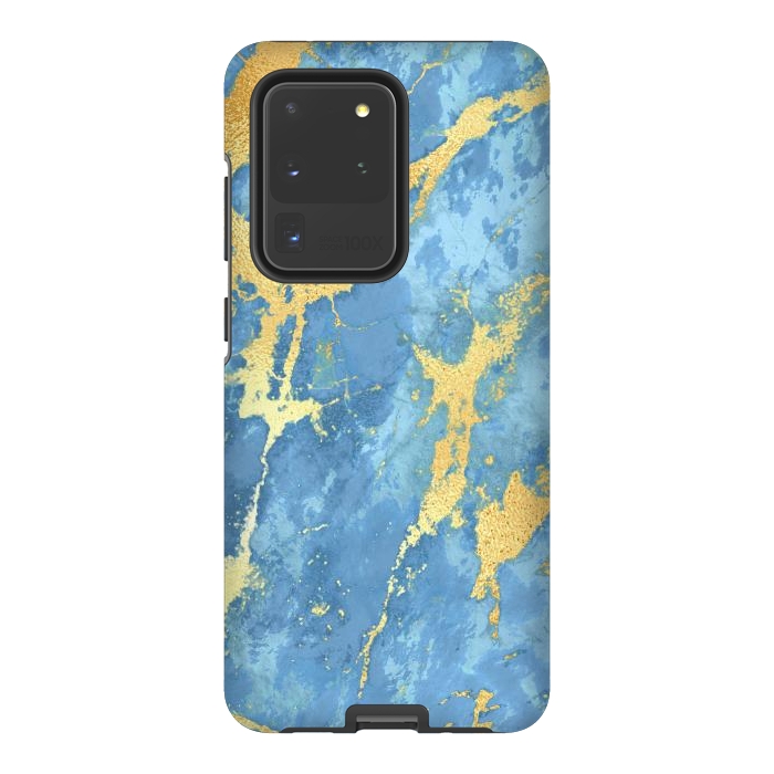 Galaxy S20 Ultra StrongFit sky blue gold marble by haroulita