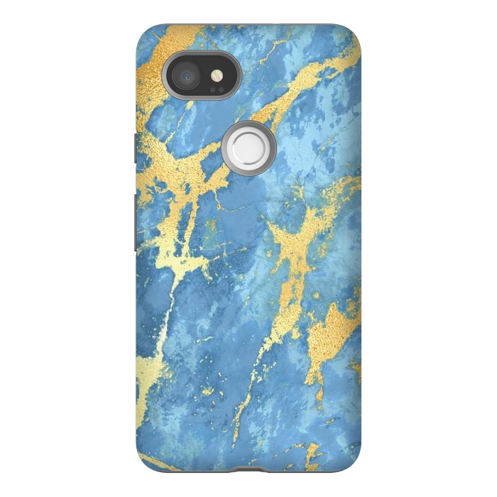 Pixel 2XL StrongFit sky blue gold marble by haroulita