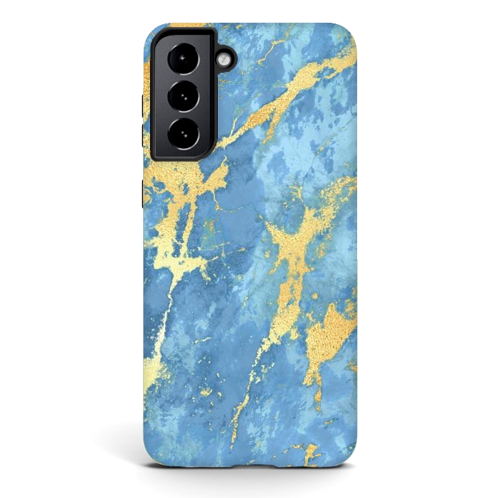 Galaxy S21 StrongFit sky blue gold marble by haroulita