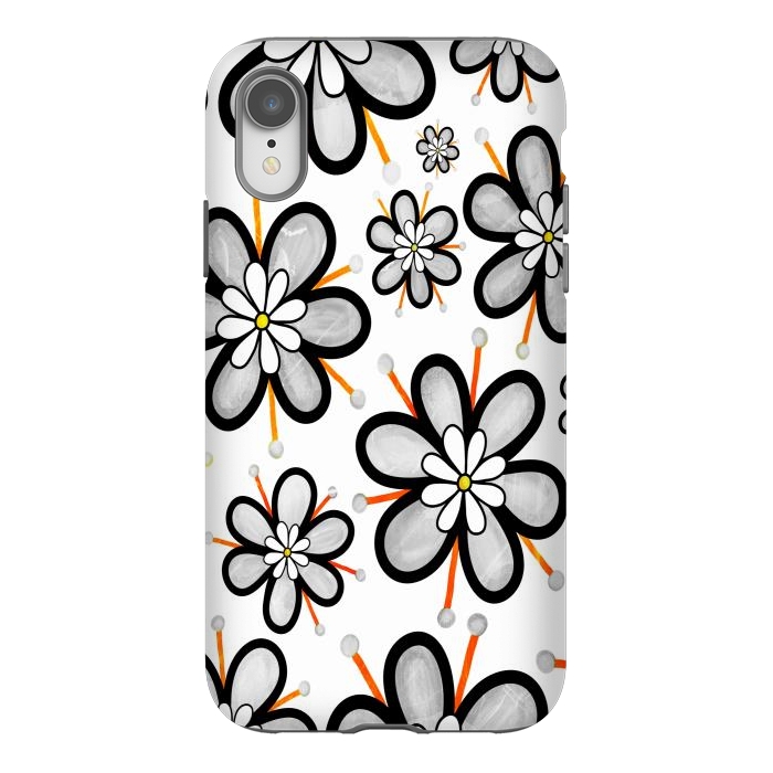 iPhone Xr StrongFit gray flowers  by haroulita