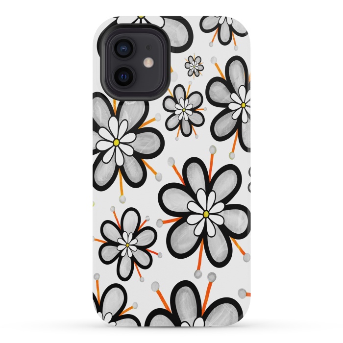 iPhone 12 mini StrongFit gray flowers  by haroulita