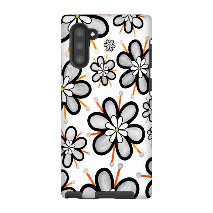 Galaxy Note 10 StrongFit gray flowers  by haroulita
