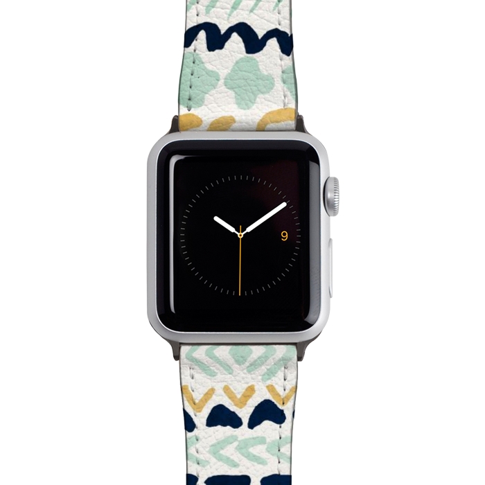 Watch 42mm / 44mm Strap PU leather Navy, Teal & Mustard Tribal by Tangerine-Tane