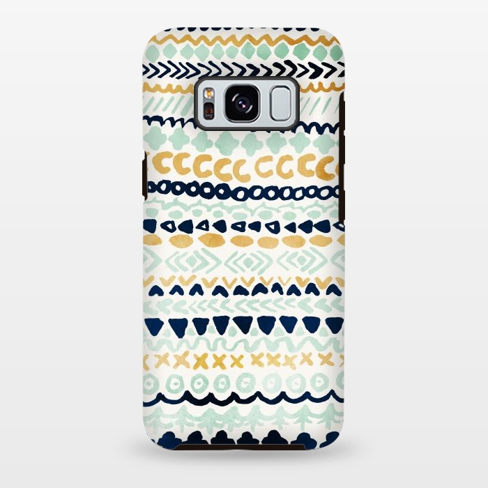 Galaxy S8 plus StrongFit Navy, Teal & Mustard Tribal by Tangerine-Tane