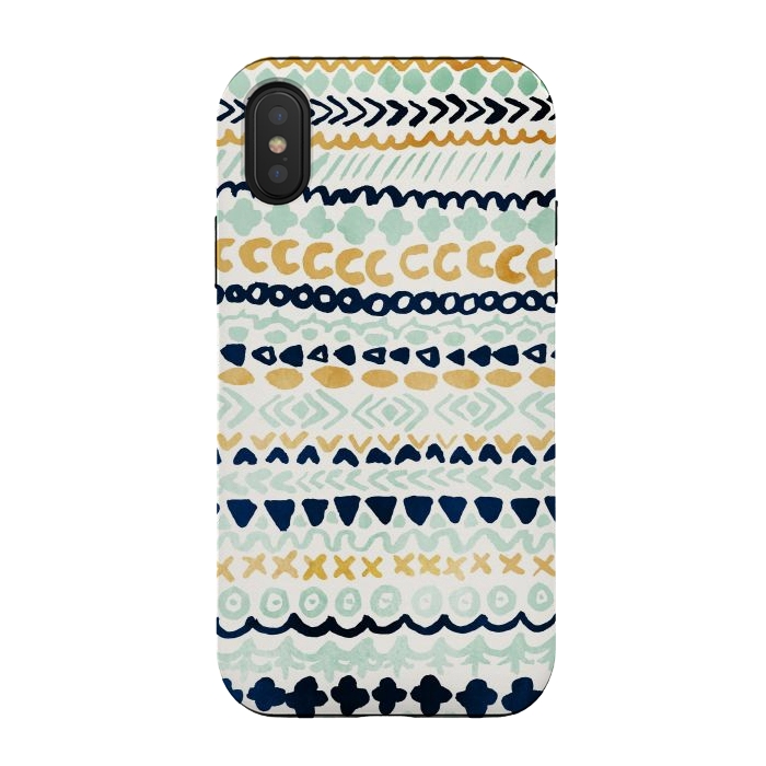iPhone Xs / X StrongFit Navy, Teal & Mustard Tribal by Tangerine-Tane