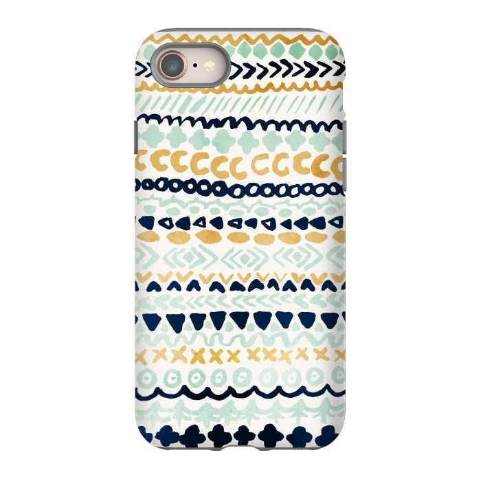 iPhone 8 StrongFit Navy, Teal & Mustard Tribal by Tangerine-Tane