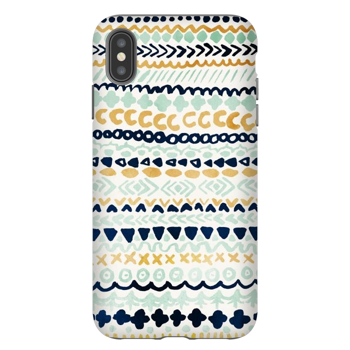 iPhone Xs Max StrongFit Navy, Teal & Mustard Tribal by Tangerine-Tane