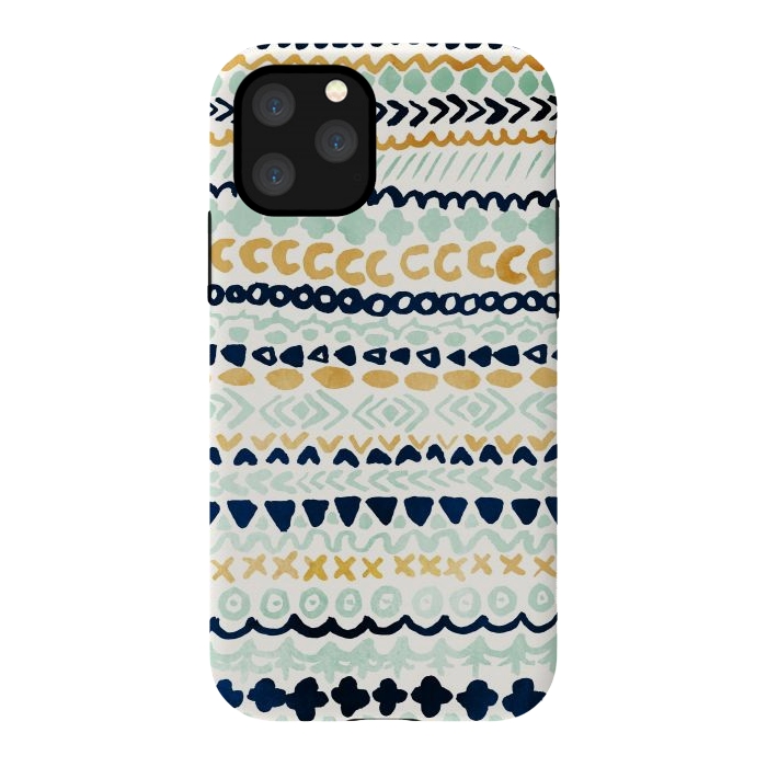 iPhone 11 Pro StrongFit Navy, Teal & Mustard Tribal by Tangerine-Tane