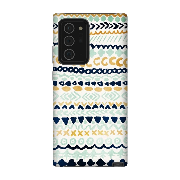 Galaxy Note 20 Ultra StrongFit Navy, Teal & Mustard Tribal by Tangerine-Tane
