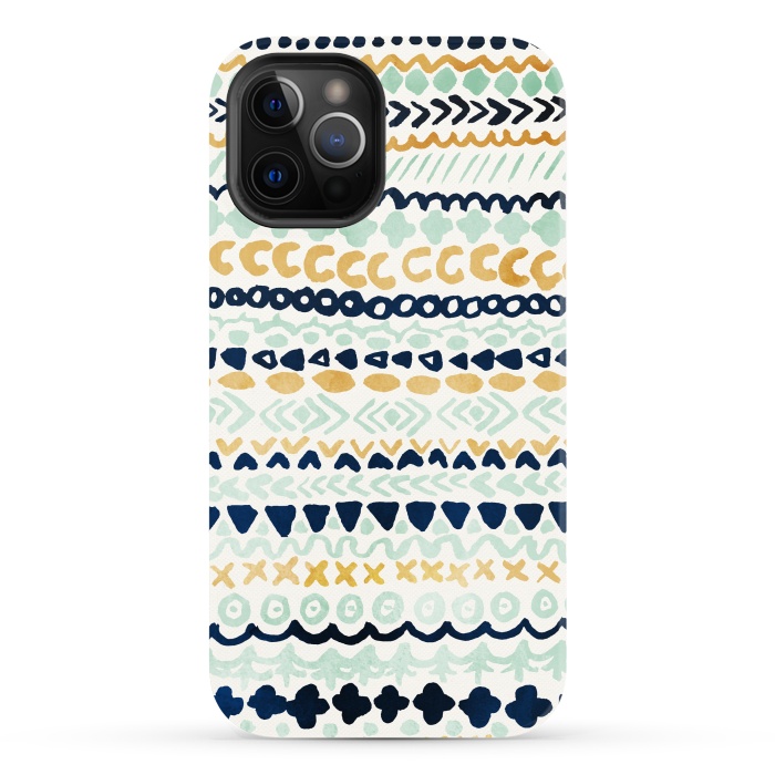 iPhone 12 Pro Max StrongFit Navy, Teal & Mustard Tribal by Tangerine-Tane