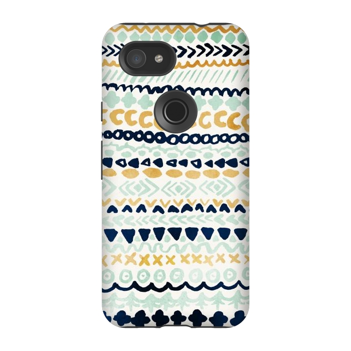 Pixel 3A StrongFit Navy, Teal & Mustard Tribal by Tangerine-Tane