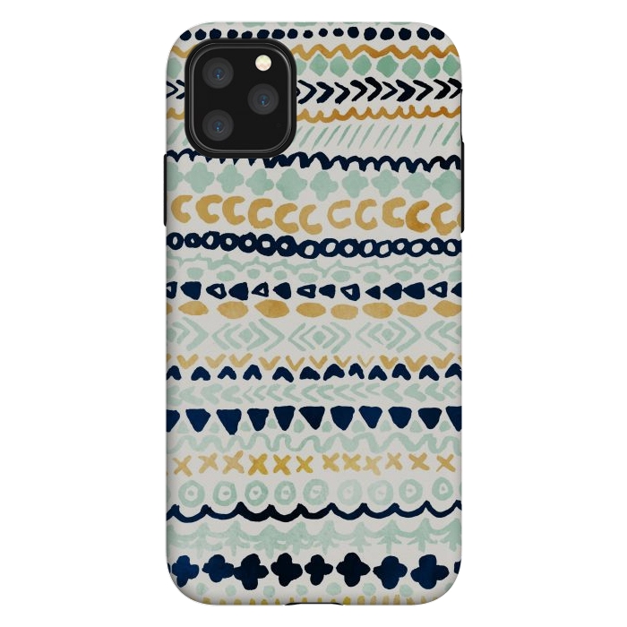 iPhone 11 Pro Max StrongFit Navy, Teal & Mustard Tribal by Tangerine-Tane