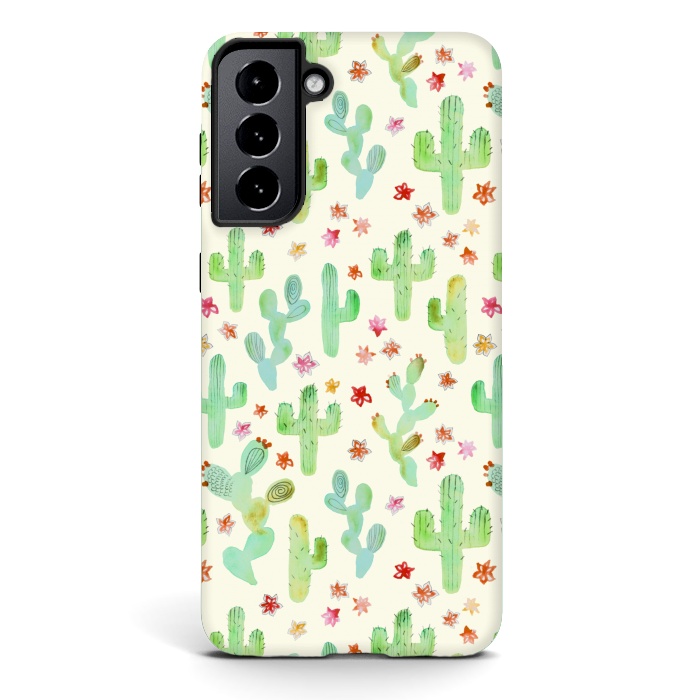 Galaxy S21 StrongFit Watercolor Cacti by Tangerine-Tane