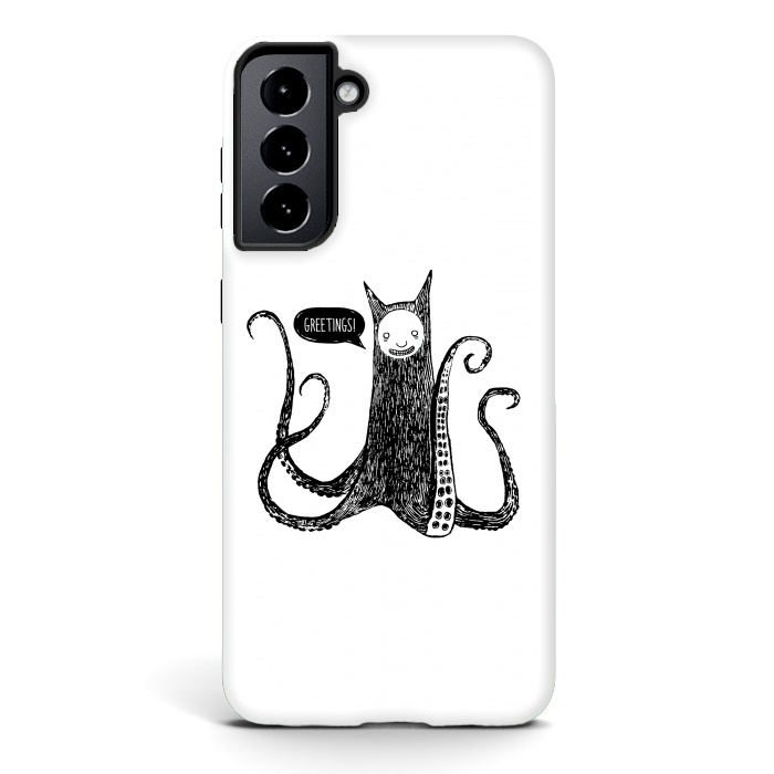 Galaxy S21 StrongFit Greetings from the kraken cat by Laura Nagel