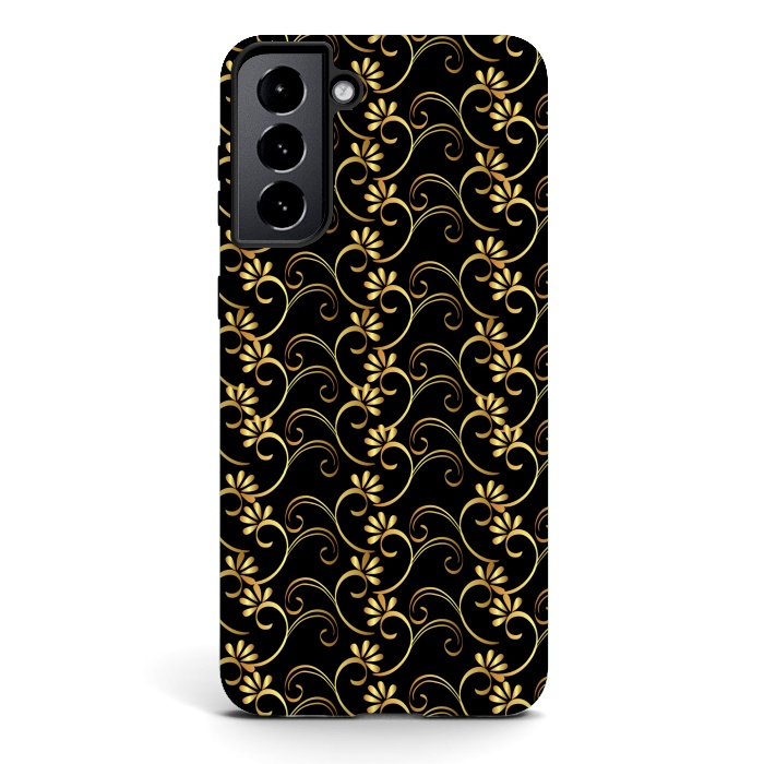 Galaxy S21 StrongFit golden black floral pattern by MALLIKA