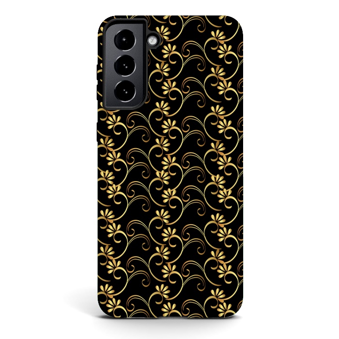 Galaxy S21 plus StrongFit golden black floral pattern by MALLIKA