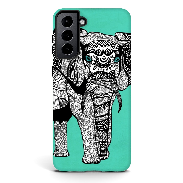 Galaxy S21 StrongFit Turquoise Elephant by Pom Graphic Design
