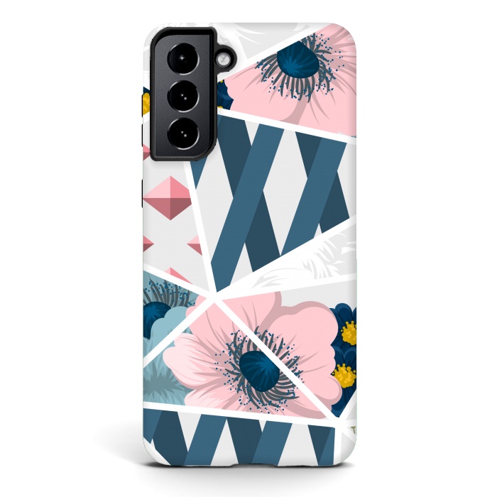 Galaxy S21 plus StrongFit BLUE PINK FLORAL PATCHWORK by MALLIKA