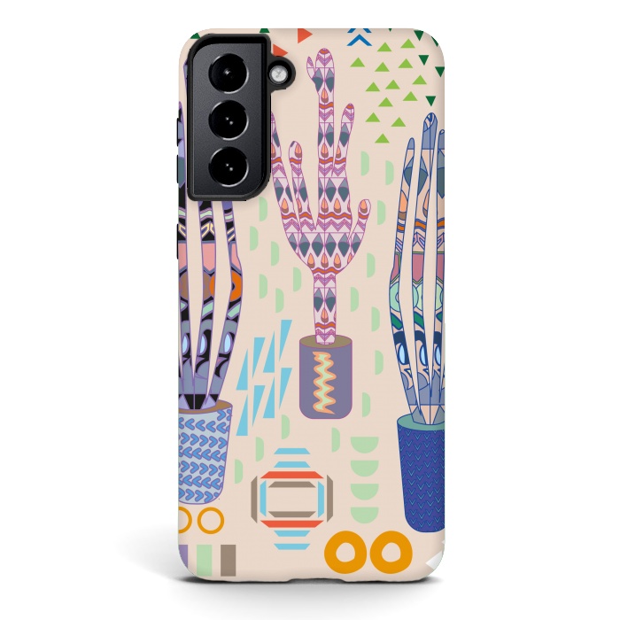 Galaxy S21 StrongFit Cactus desert with pattern by Nina Leth