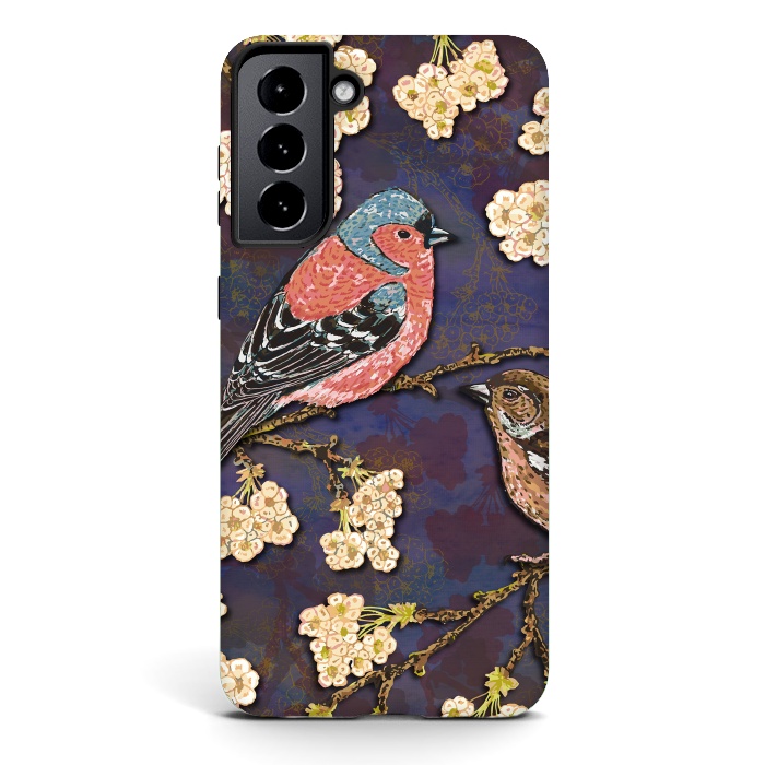 Galaxy S21 StrongFit Chaffinches in Cherry Blossom by Lotti Brown