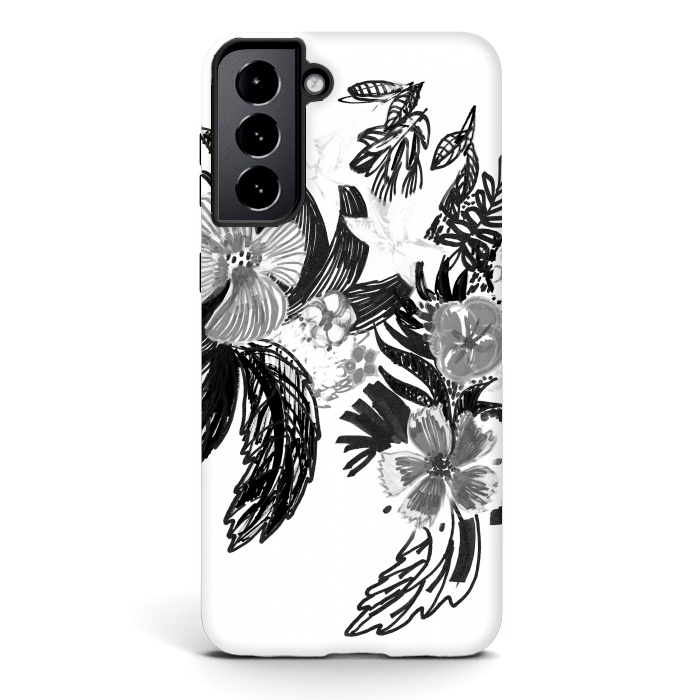 Galaxy S21 StrongFit Black ink sketched flowers by Oana 