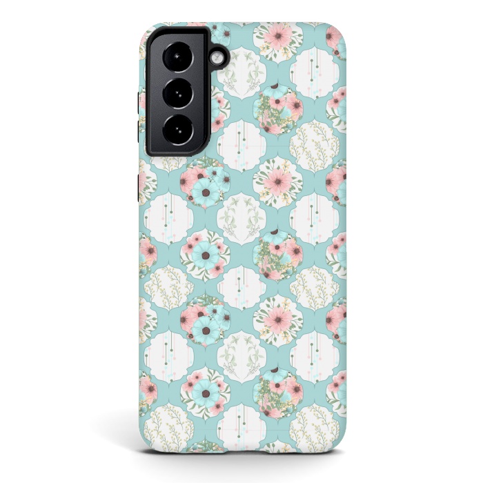 Galaxy S21 plus StrongFit BLUE FLORAL PATCHWORK  by MALLIKA