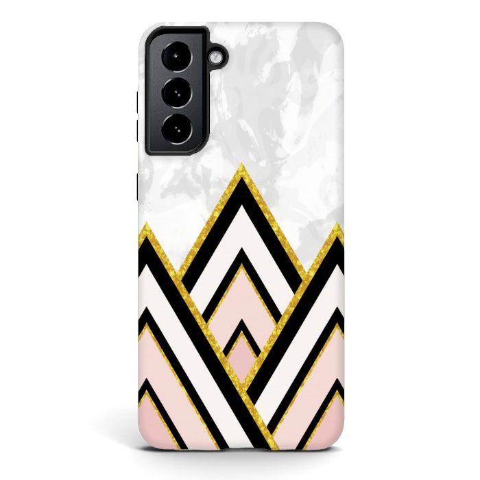 Galaxy S21 StrongFit Geometric pink gold triangles by Jms