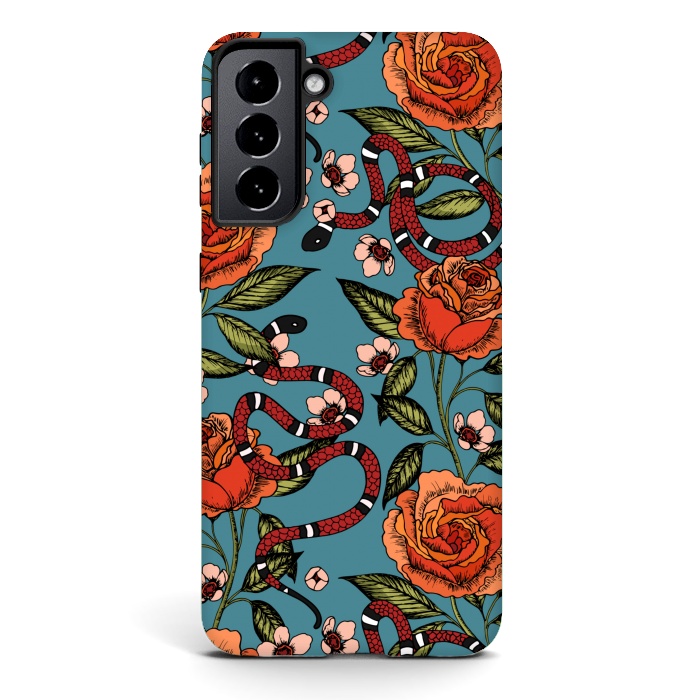 Galaxy S21 plus StrongFit Roses and snake. Blue pattern by Julia Badeeva
