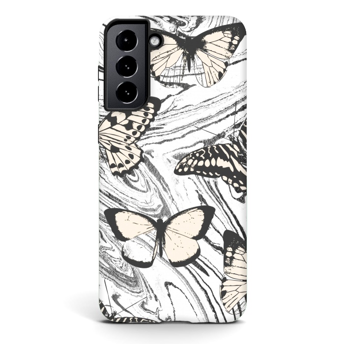 Galaxy S21 StrongFit Butterflies and black ink marble by Oana 
