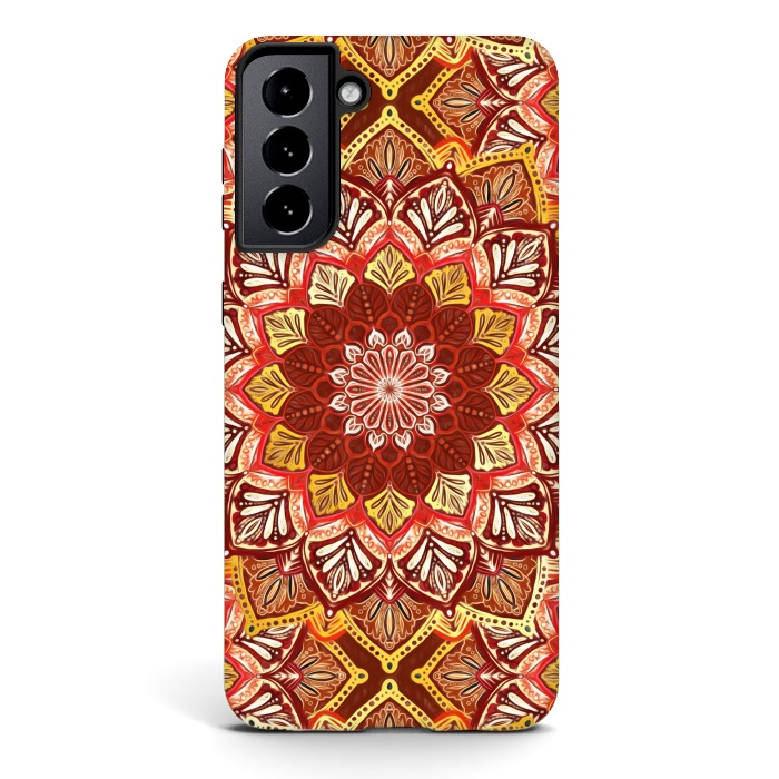 Galaxy S21 StrongFit Boho Mandala in Rust Red and Faux Gold by Micklyn Le Feuvre