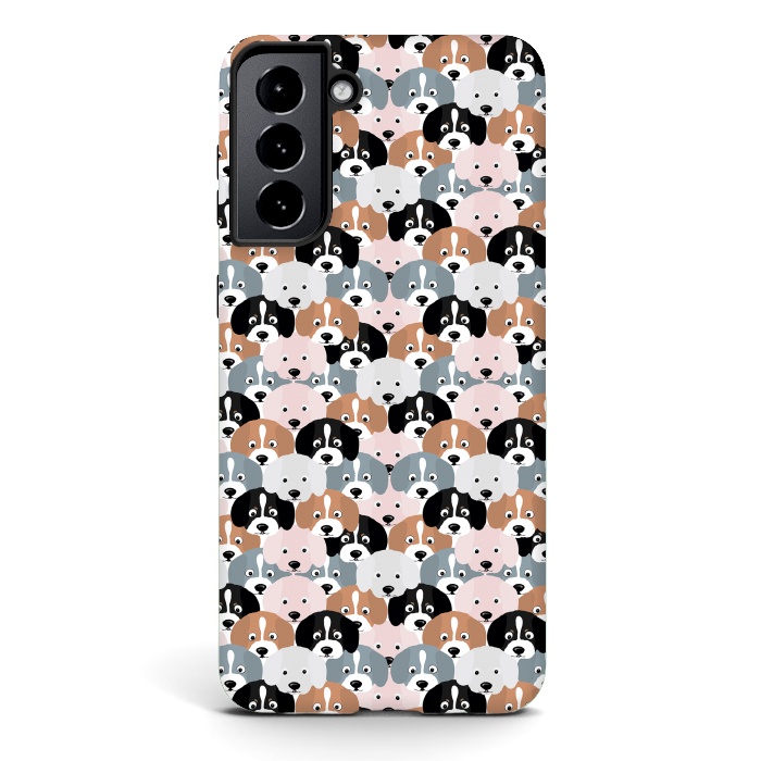 Galaxy S21 StrongFit Cute Black Brown Pink Grey Puppy Dogs Illustration by InovArts