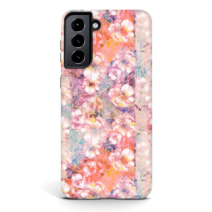 Galaxy S21 StrongFit Pink peach painted rose petals by Oana 