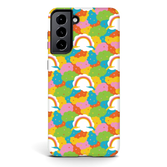 Galaxy S21 plus StrongFit Rainbows, clouds, hands, We're in This Together repeat pattern in pastels by Portia Monberg