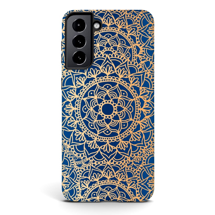 Galaxy S21 StrongFit Blue and Yellow Mandala Pattern by Julie Erin Designs