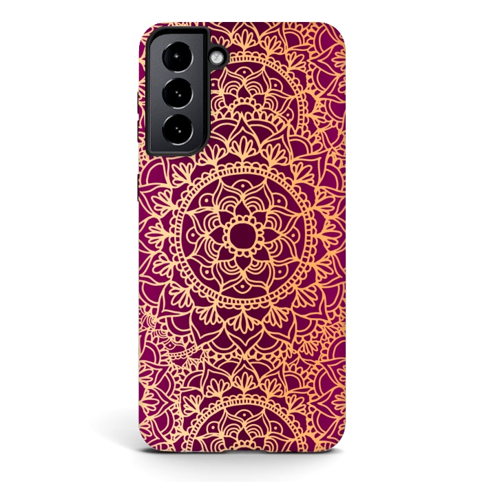 Galaxy S21 StrongFit Pink and Yellow Mandala Pattern by Julie Erin Designs