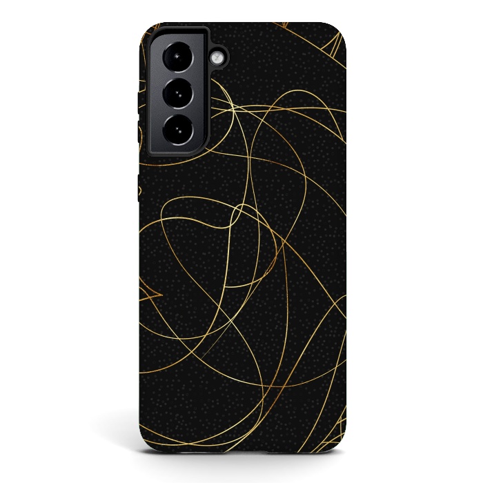Galaxy S21 StrongFit Modern Gold Line Art Gray Dots Abstract Design by InovArts