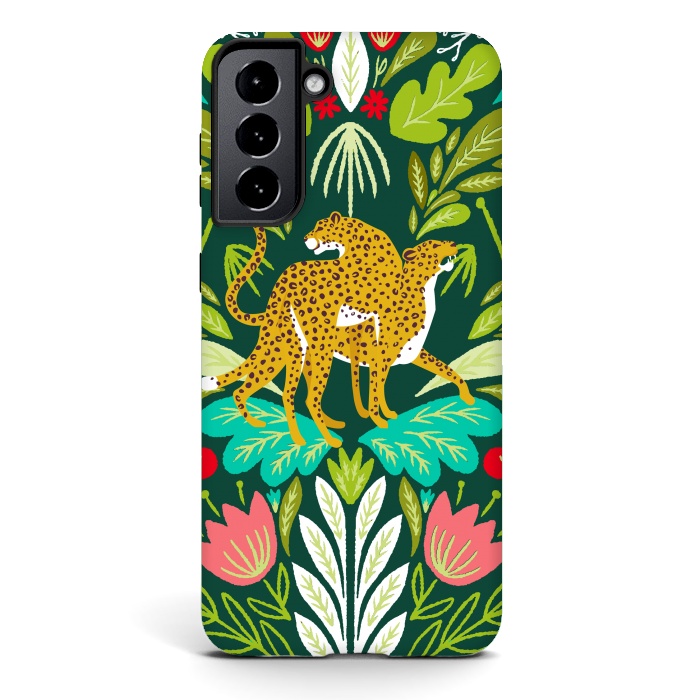 Galaxy S21 plus StrongFit "Cheetah Couple Illustration, Wild Cat Jungle Nature, Mandala Painting, Wildlife Tropical Tiger" by Uma Prabhakar Gokhale